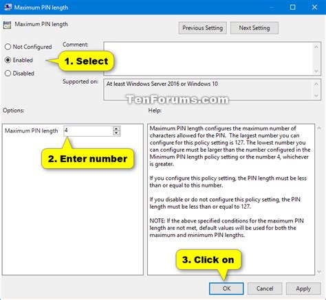 windows 10 pin length limit